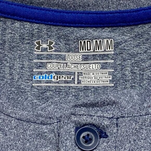 Under Armour Long Sleeve Men's Medium Heather Blue Loose Fit Coldgear Henley EUC - Picture 9 of 10
